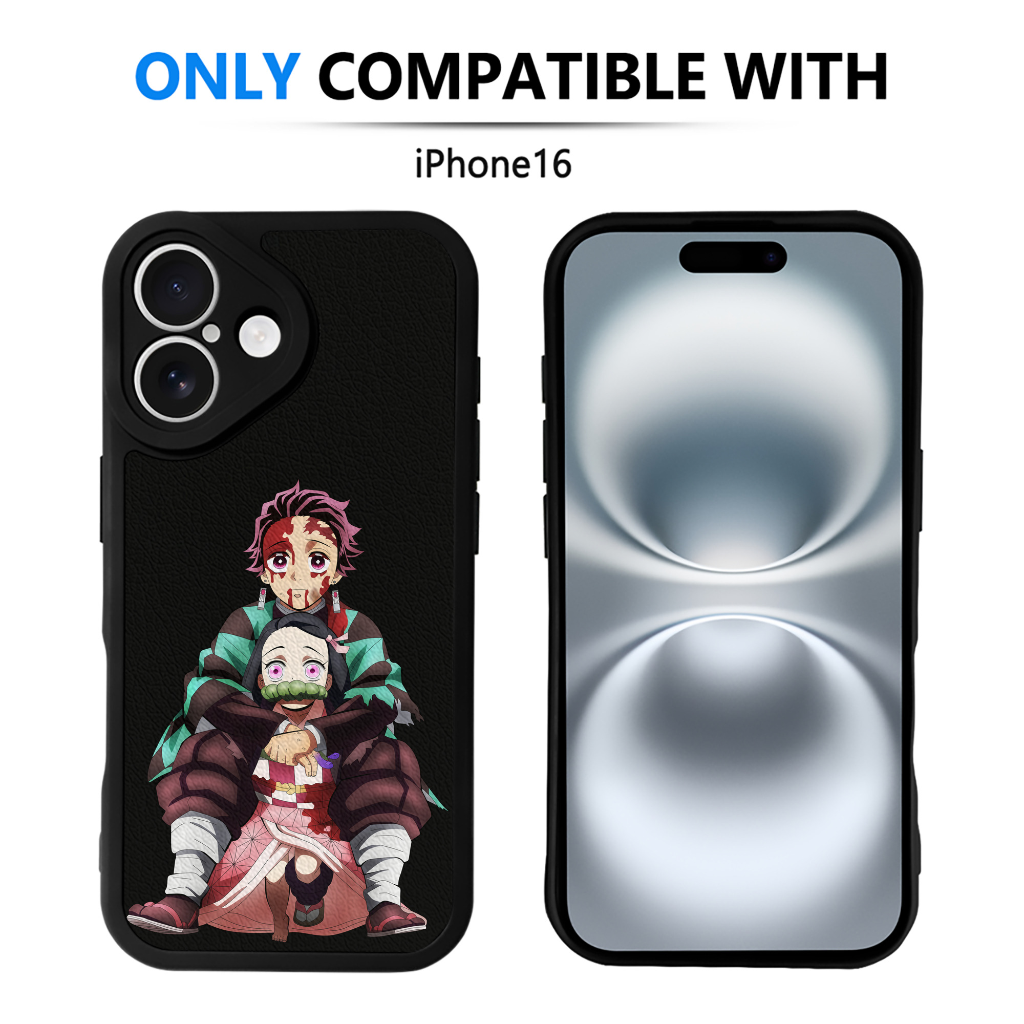 （画像用） 鬼滅の刃（きめつのやいば）竈門 禰󠄀豆子／かまど ねずこ Kamado Nezuko 【iPhone 16シリーズ対応】シリコンスマホケース（レザー調） 材質：シリコン